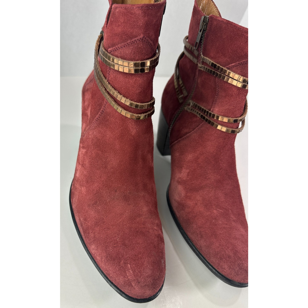 Sundance Suede Ankle Boots Size 39 US 8.5 - 9 Block Heel Burgundy Red Booties - Picture 15 of 16